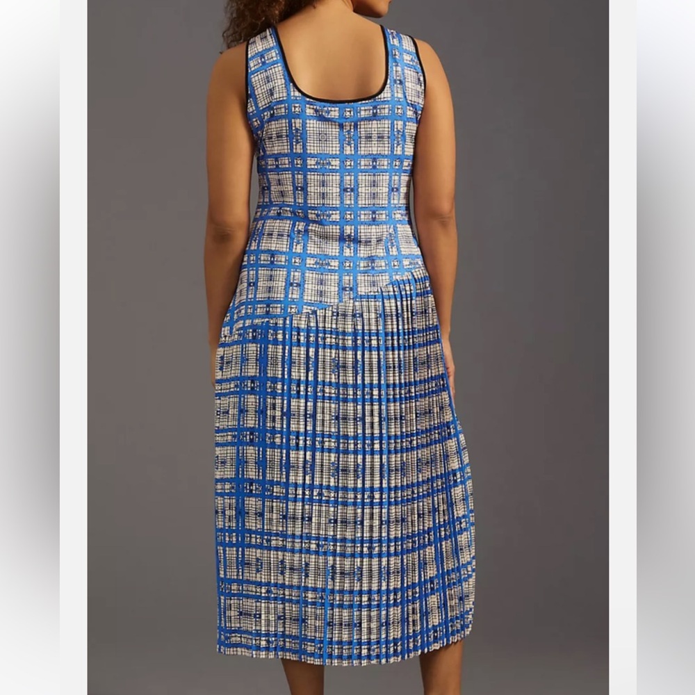 Anthropologie Dhruv Kapoor Plaid Midi Dress Blue White Plaid NWT 2X - Picture 3 of 6